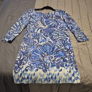 Lilly Pulitzer Blue and White Floral Long Sleeve Dress